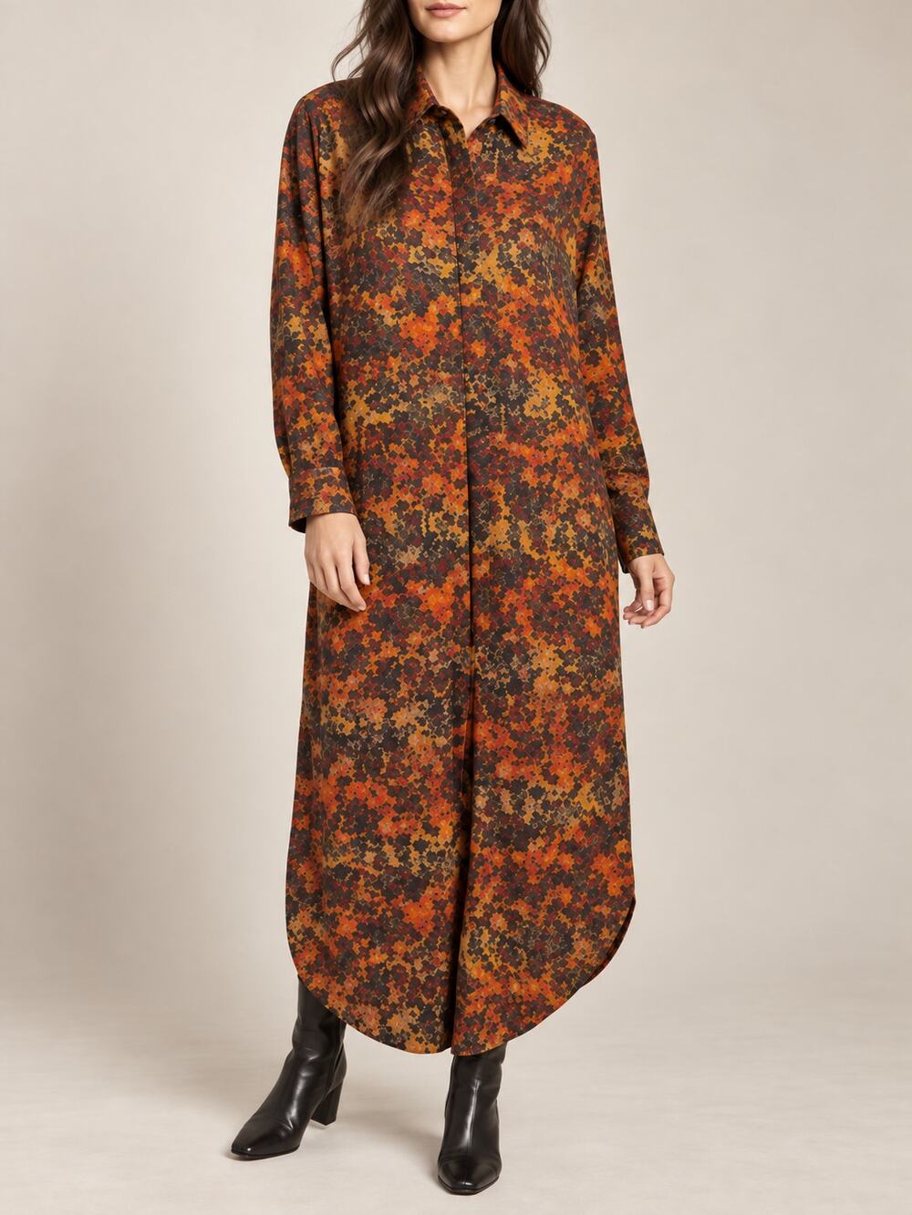 Marcell Von Berlin Shirt Dress Women 6 Orange Exotic Snakeskin Print Cotton Maxi